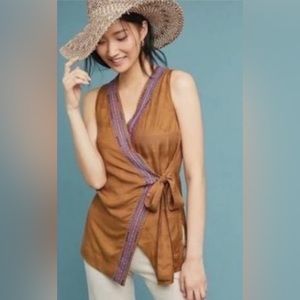 Anthropologie Maeve Liviana Wrap Tunic Embroidered Tie Top In great condition.